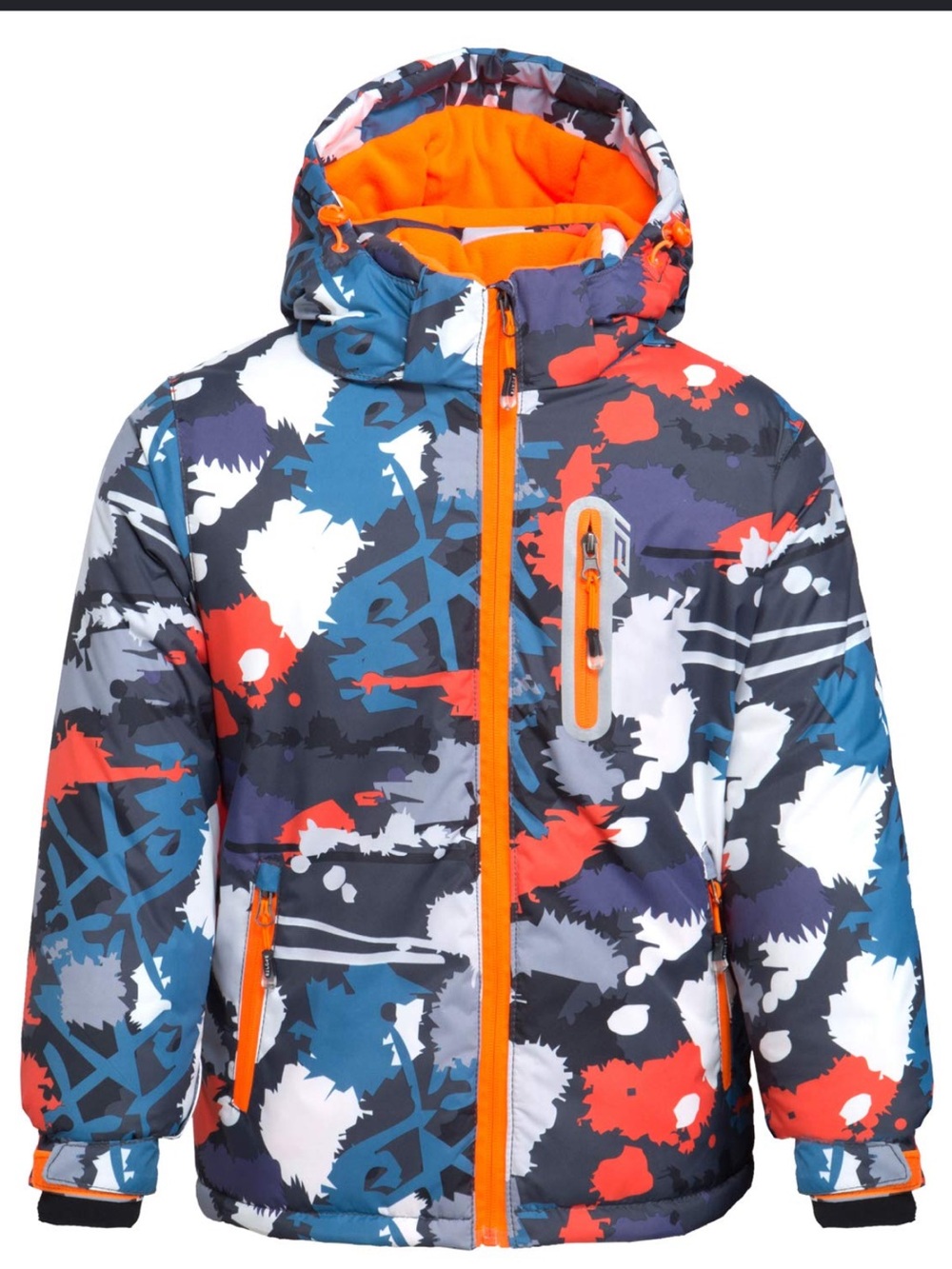KULUOXING Kids 14 Ski Snowboard Waterproof Insulated Jacket Neon Orange Multi